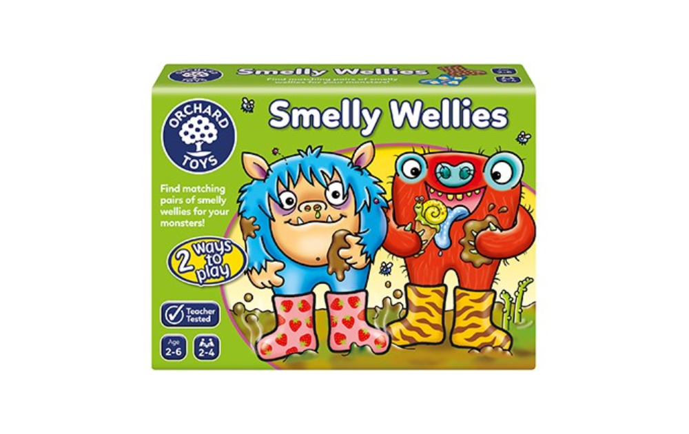 Orchard Toys Smelly Wellies game with colorful monsters and matching pairs for children ages 2 to 6