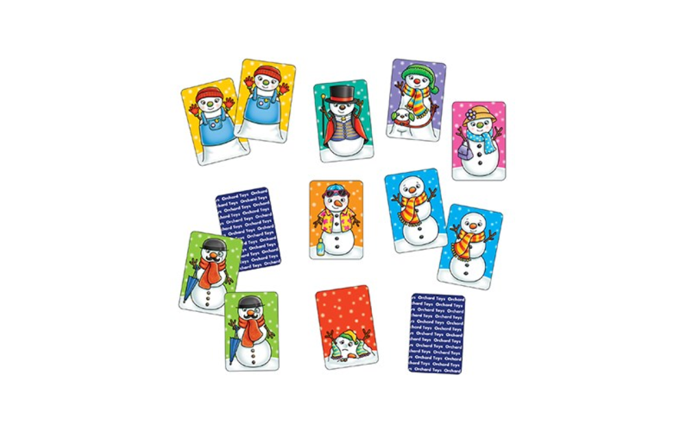 Snowman Snap game for kids featuring colorful winter-themed cards with fun snowman characters