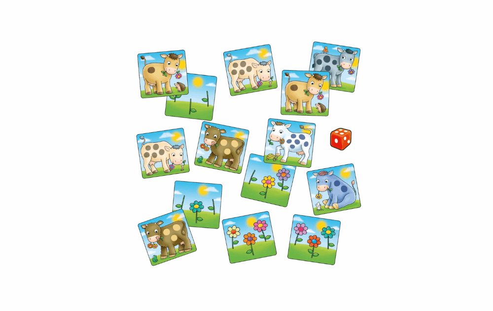 Spotty Cows jigsaw puzzle by Orchard Toys featuring colorful cow pieces and flowers