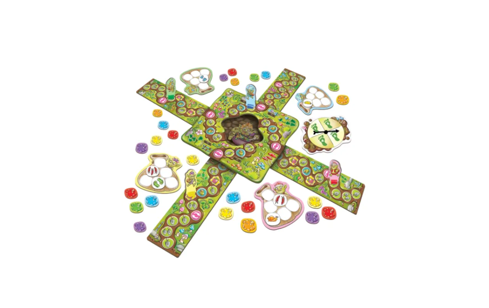 Troll in a Hole Game by Orchard Toys with vibrant game board and colourful game pieces for fun family play