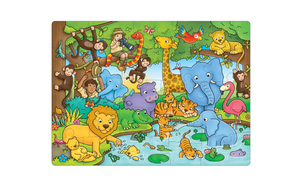 Who's Who in the Jungle 25 Piece Jigsaw Puzzle by Orchard Toys featuring colourful animals and lush greenery