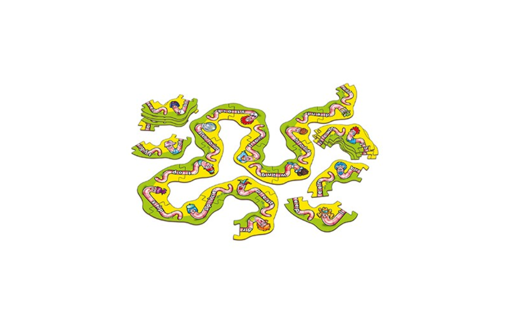 Orchard Toys Wiggly Words game for kids with colorful winding paths and playful characters