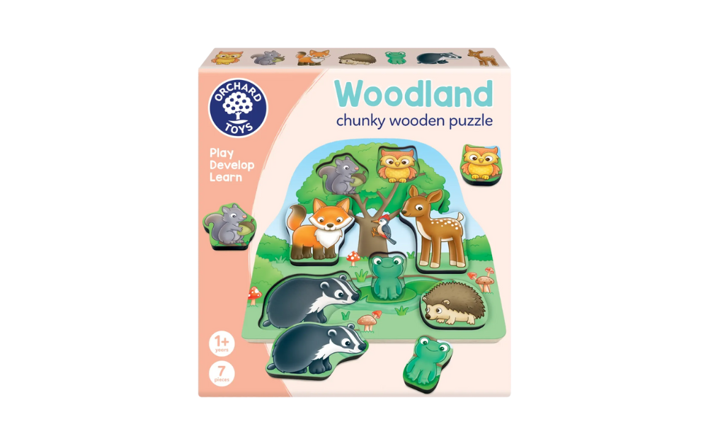 Orchard Toys Woodland chunky wooden puzzle featuring cute animal pieces for young children