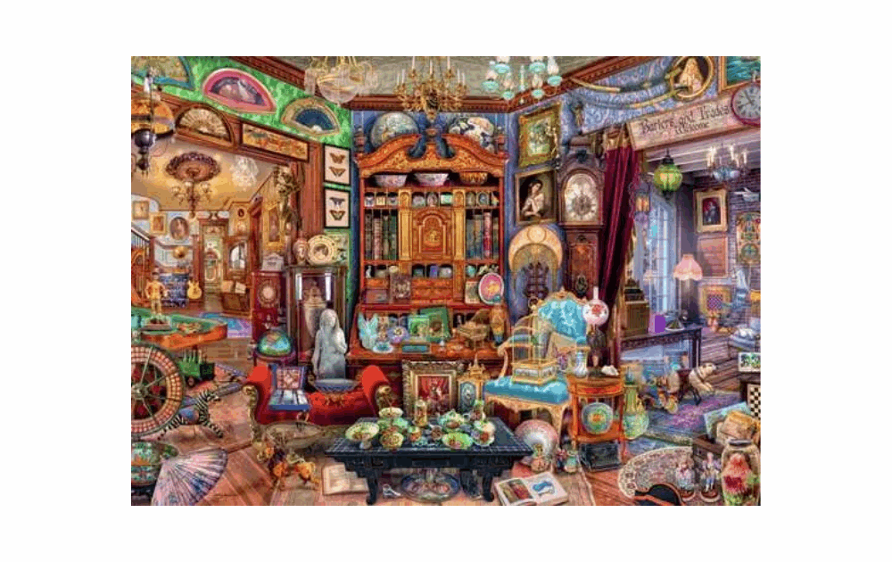 The vibrant Treasure Trove puzzle Ravensburger features a whimsical antique shop filled with various treasures and collectibles.