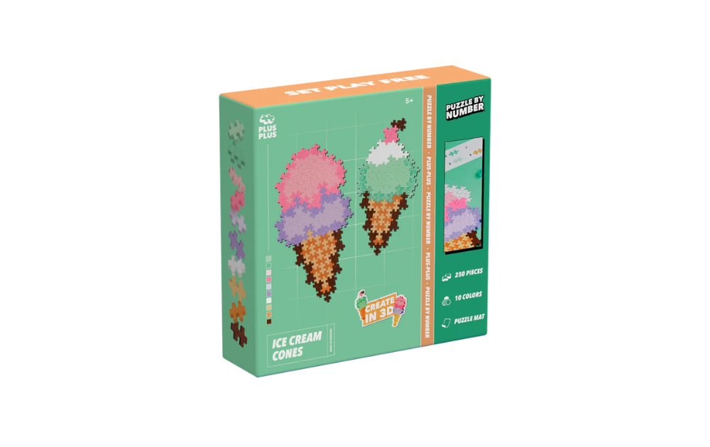 Plus Plus - Ice Cream Cones Puzzle by Number 250 Pieces with vibrant cone designs