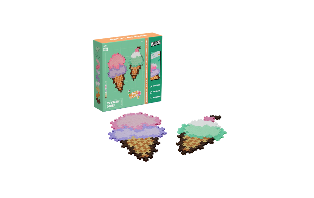 Plus Plus - Ice Cream Cones Puzzle by Number 250 Pieces with colourful ice cream illustrations