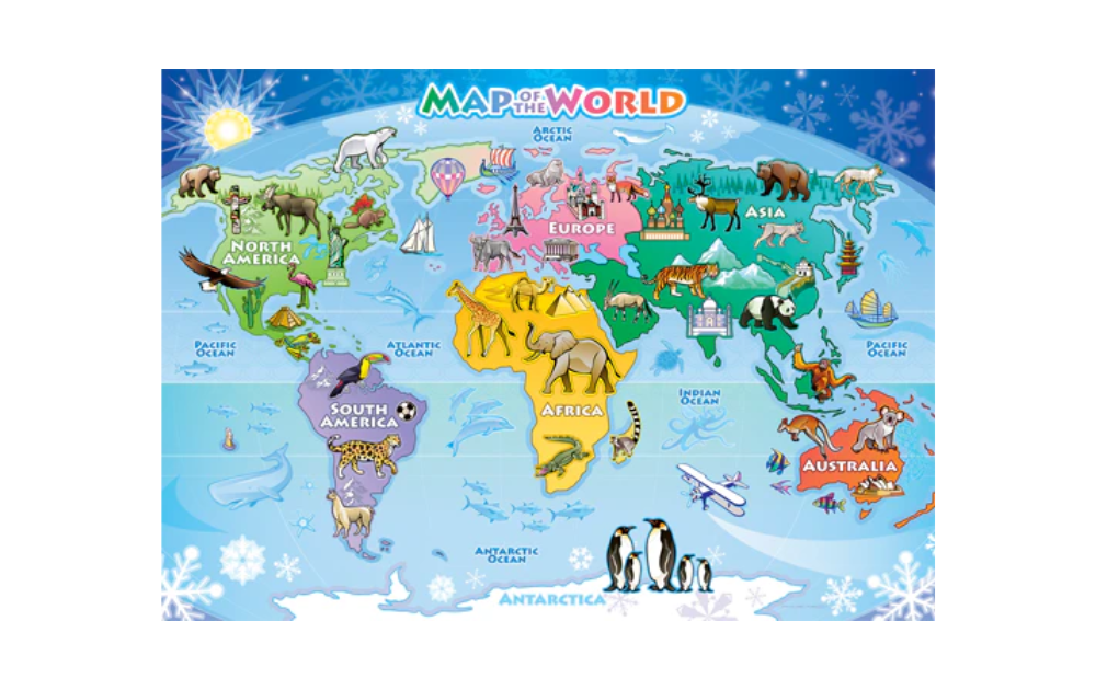 cobble hill 35 piece tray puzzle world map for kids with colourful continents animals and landmarks