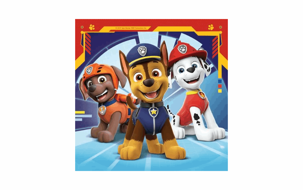 Ravensburger Paw Patrol jigsaw puzzles featuring colorful characters Chase, Marshall, and Rubble