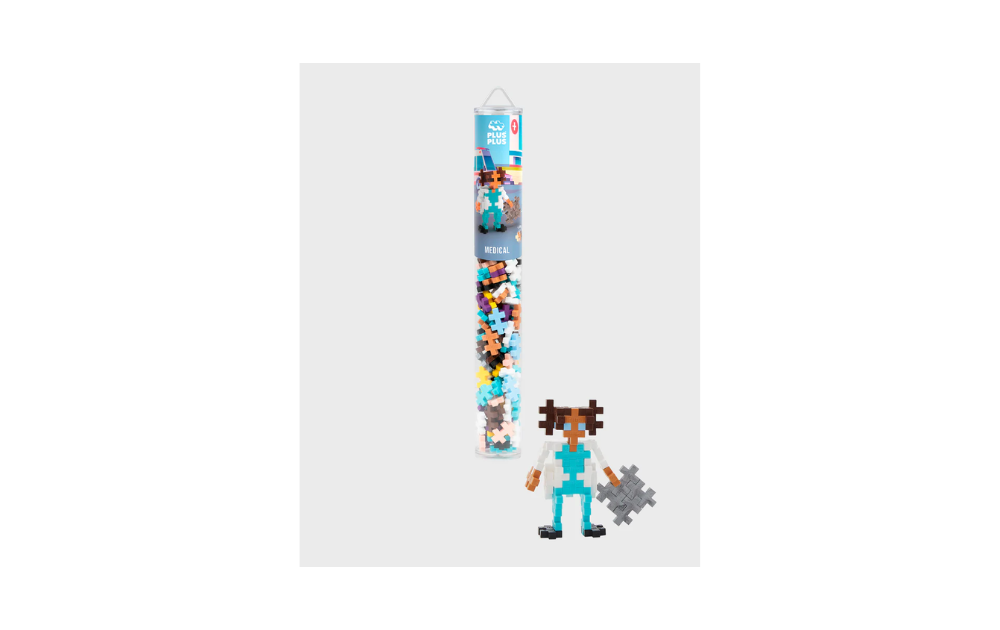 100 piece Plus Plus tube featuring colorful building pieces for creative puzzle fun