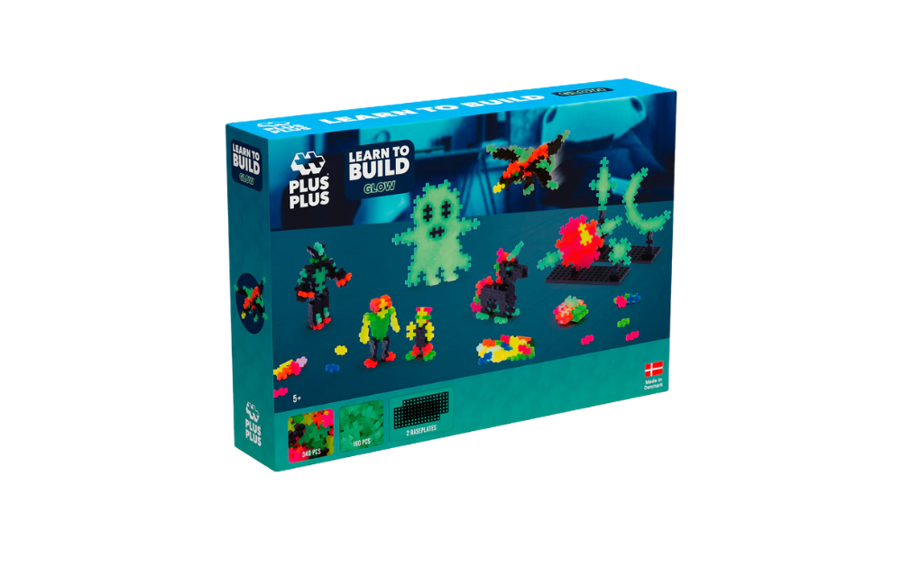 Plus Plus building blocks set with colorful pieces and various models for creative building activities