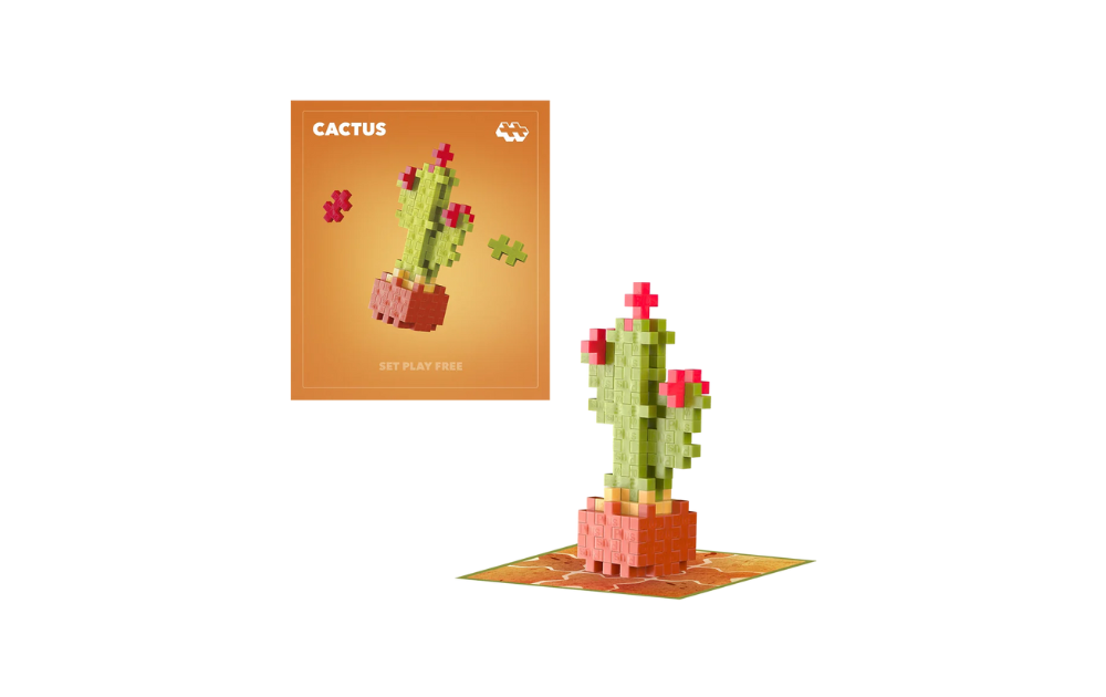Plus Plus cactus building set with vibrant colors and unique design for creative play and building fun