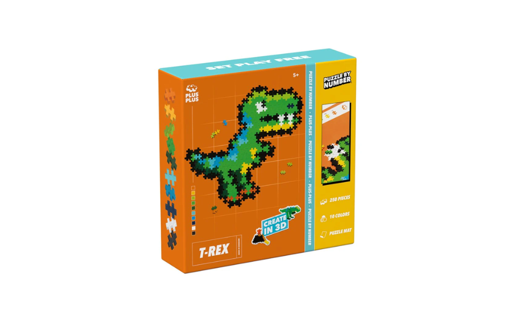 Plus Plus dinosaur jigsaw T-Rex puzzle kit with 3D creative pieces in colorful box