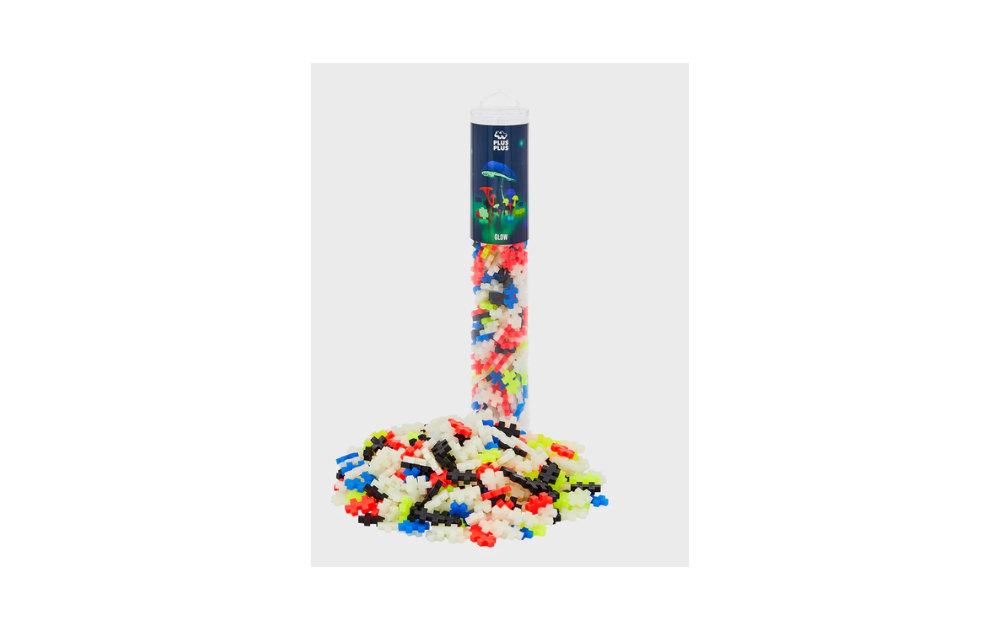 Plus Plus Glow in the Dark building set with 240 colorful pieces in a convenient tube for creative fun