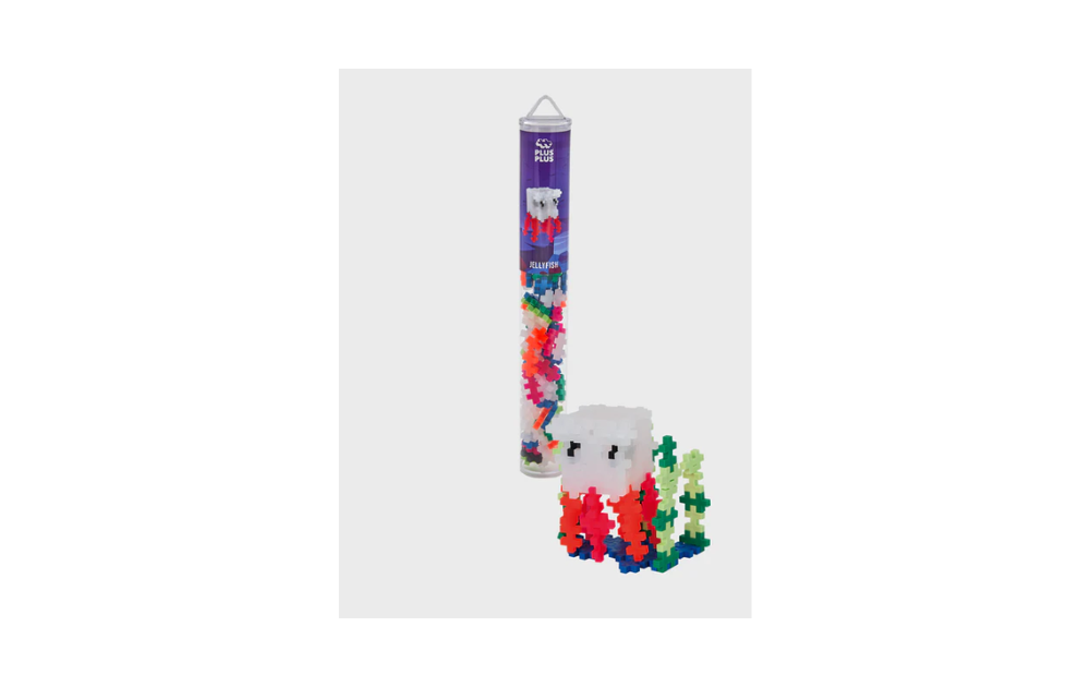 Plus Plus Jellyfish 100 piece tube with colorful puzzle pieces for creative building and play