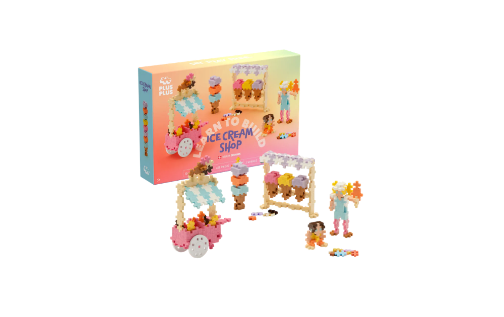 Plus Plus Learn to Build - Ice Cream Shop building set with colourful ice cream truck and characters