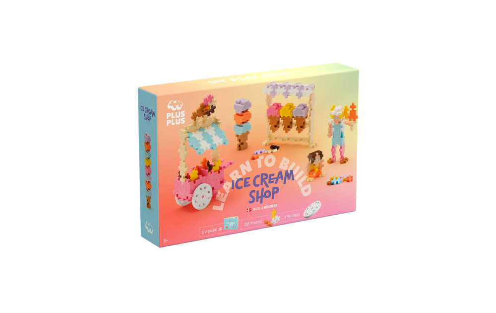 Plus Plus Learn to Build - Ice Cream Shop puzzle set with vibrant ice cream themed characters and accessories