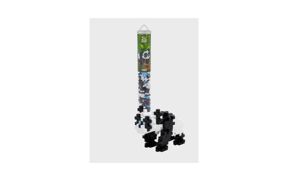 Plus Plus Panda puzzle tube containing 100 colorful pieces for creative building and play