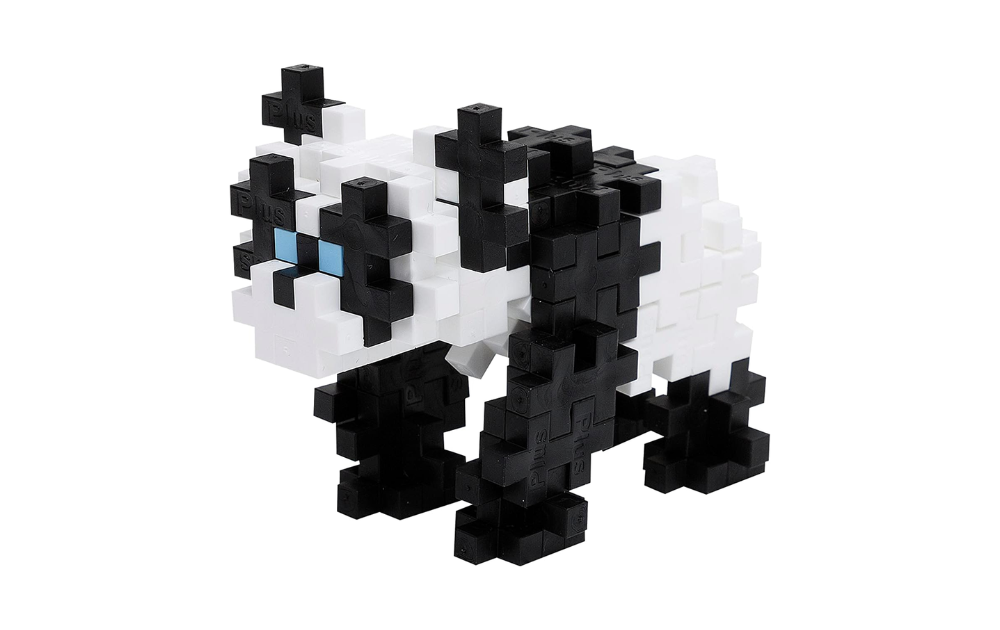 Plus Plus Panda puzzle tube containing 100 colorful interlocking pieces for creative building fun