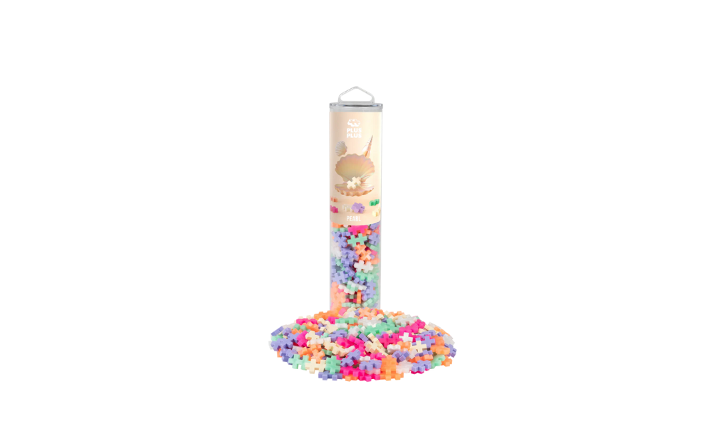 Plus Plus Pearl 240 piece tube with colourful building pieces for creative play