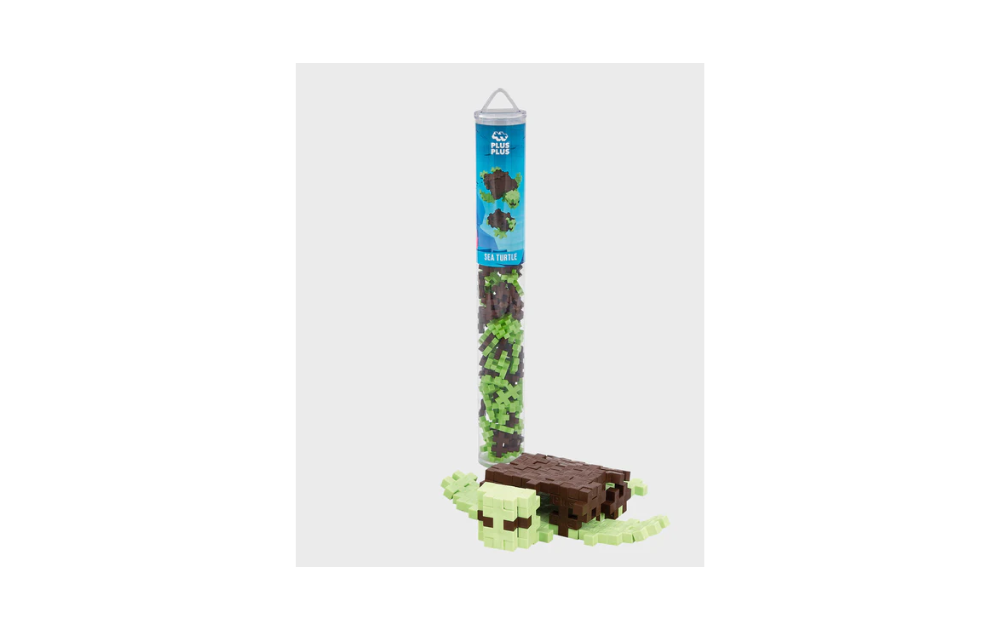 Plus Plus Sea Turtle puzzle in a 100 piece tube featuring colorful building blocks for creative play