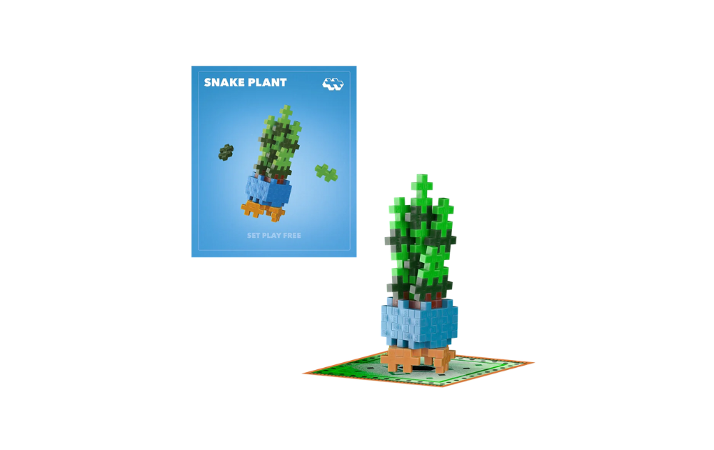 Plus Plus Snake Plant kit with colorful building pieces and easy assembly instructions