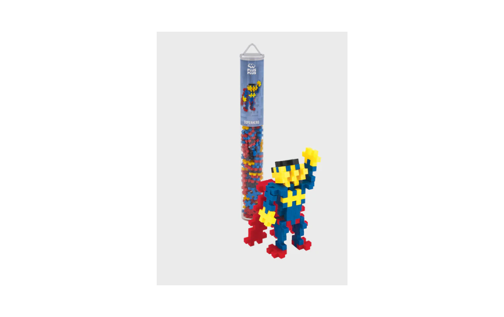 Plus Plus Superhero building set with 100 colorful pieces for creative construction fun