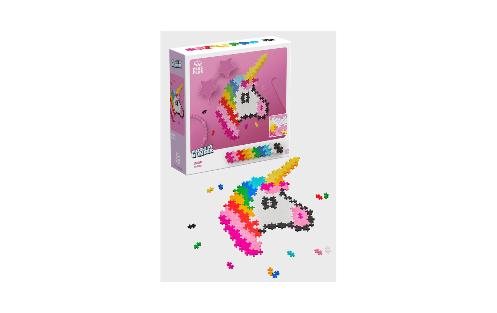 Plus Plus unicorn puzzle 250 pieces featuring vibrant colors for creative building fun