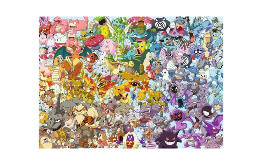 Pokemon 1000 piece jigsaw puzzle featuring a vibrant collage of various classic Pokemon characters