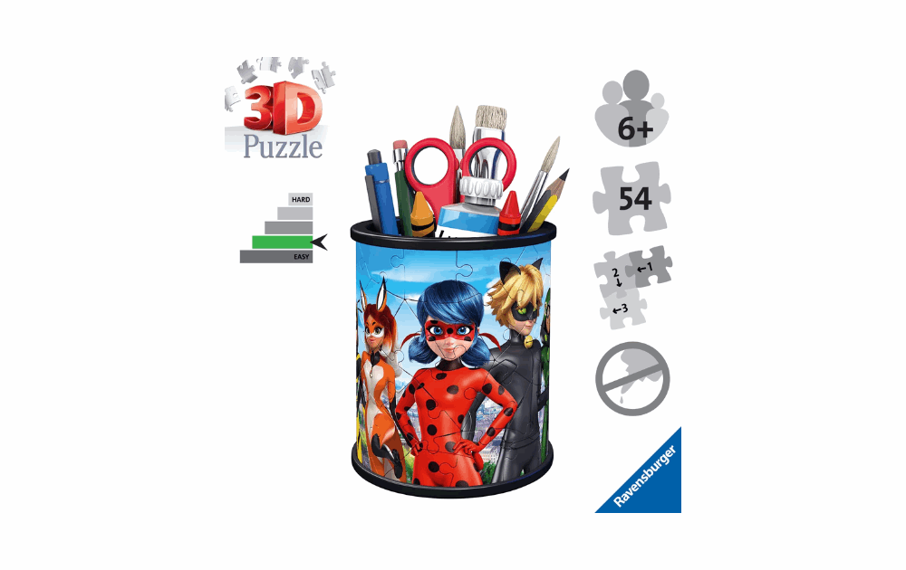 Ravensburger 3D jigsaw pencil holder featuring colorful character designs from a popular animated series