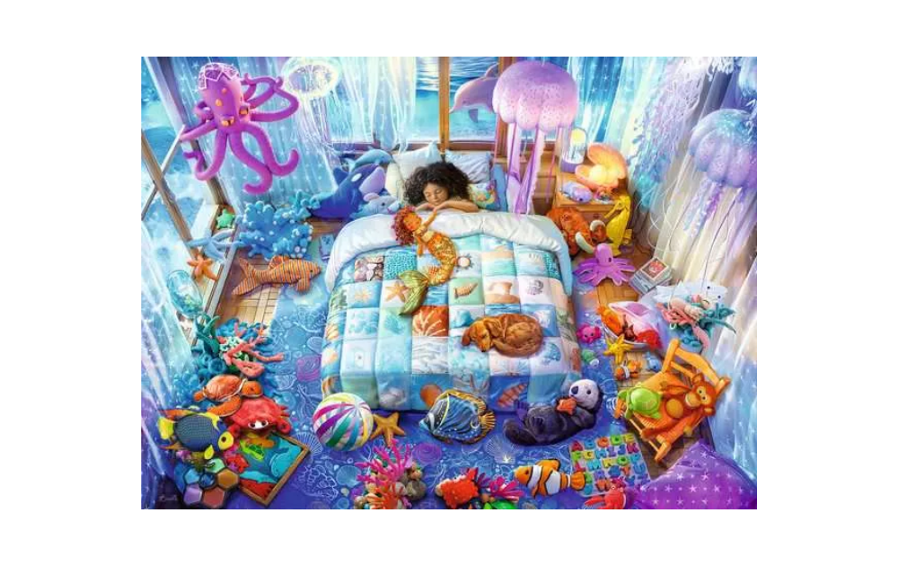 Ravensburger 150 Piece Undersea Dreams Jigsaw Puzzles featuring a child's dreamy underwater bedroom scene