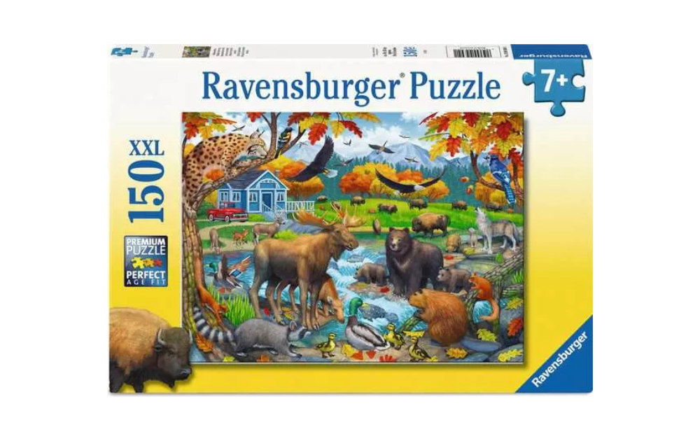Ravensburger 150 Piece Wildlife Gathering Jigsaw Puzzle featuring various animals by a stream