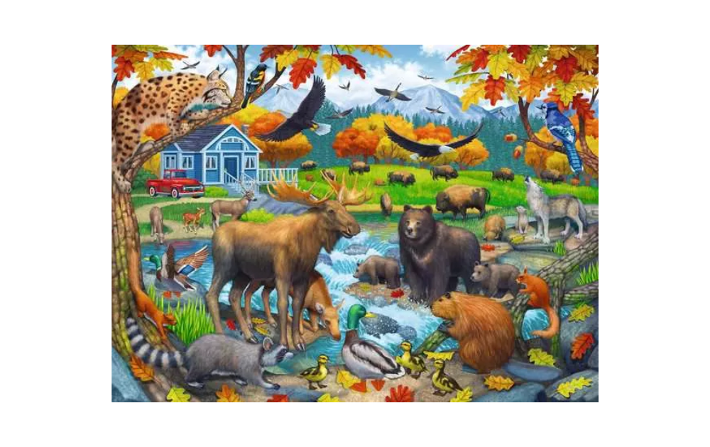 Ravensburger 150 Piece Wildlife Gathering Jigsaw Puzzle featuring diverse animals in a scenic landscape