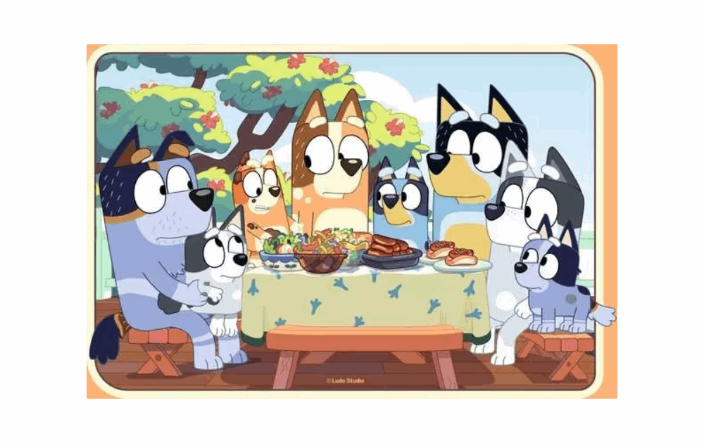 Ravensburger 24 piece jigsaw Bluey featuring characters around a picnic table outdoors