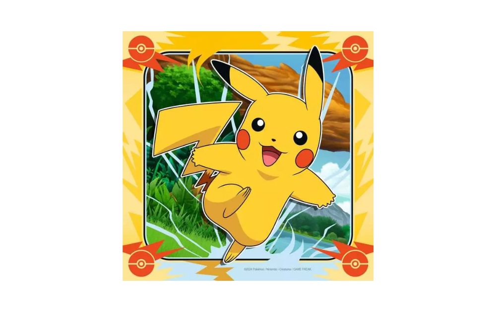 Ravensburger 3 x 49 piece Pokemon puzzle featuring Pikachu in a vibrant scene