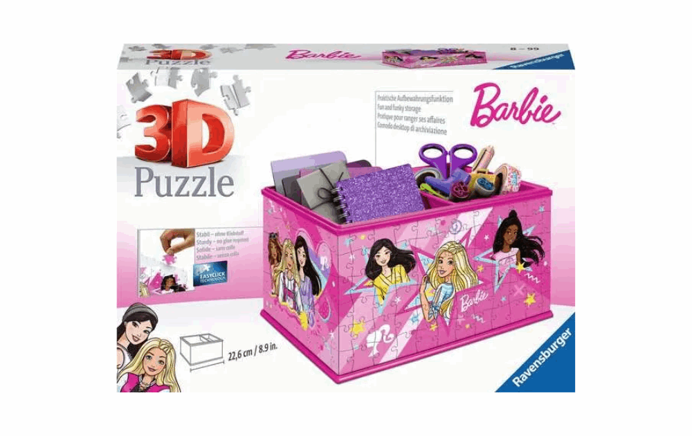 3D Barbie jigsaw puzzle storage box by Ravensburger for organizing craft supplies