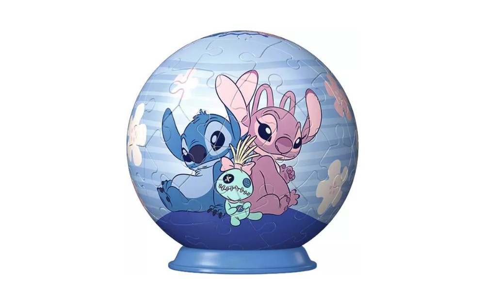Disney Stitch Angel 3D puzzle ball featuring Stitch and Angel in vibrant colors, ideal for puzzle enthusiasts