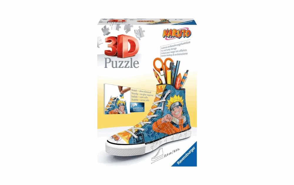 Ravensburger Naruto 3D jigsaw puzzle featuring a colorful sneaker design for fans and puzzle enthusiasts