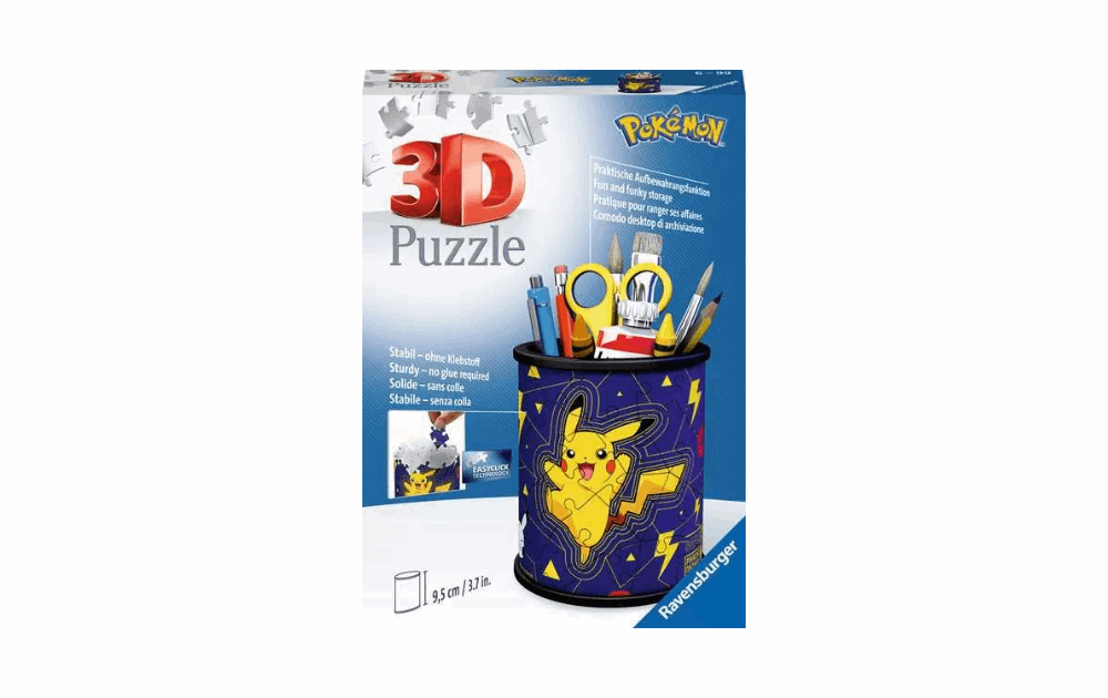 Ravensburger 3D jigsaw puzzle pencil holder featuring Pikachu design for organizing stationery