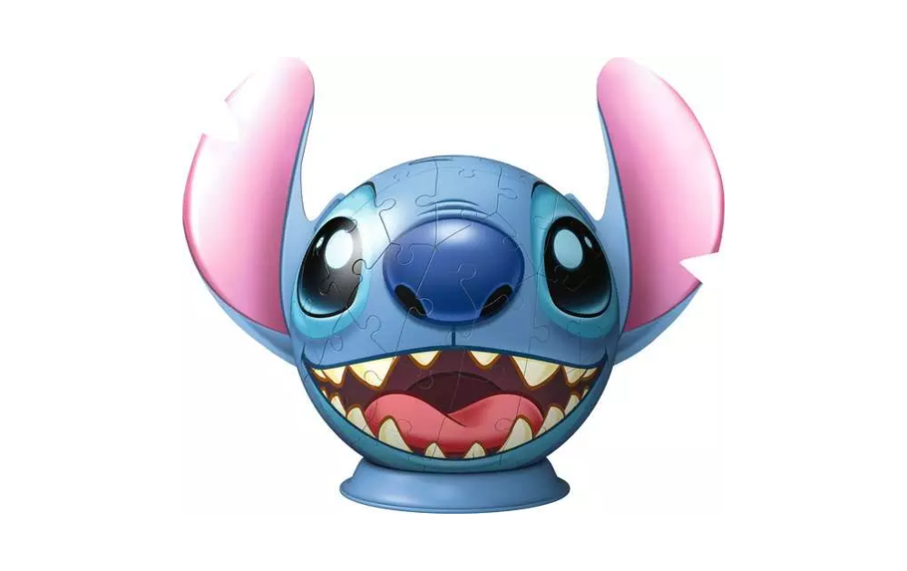 3D jigsaw puzzle Stitch globe by Ravensburger, 72 pieces featuring colorful Stitch design with ears