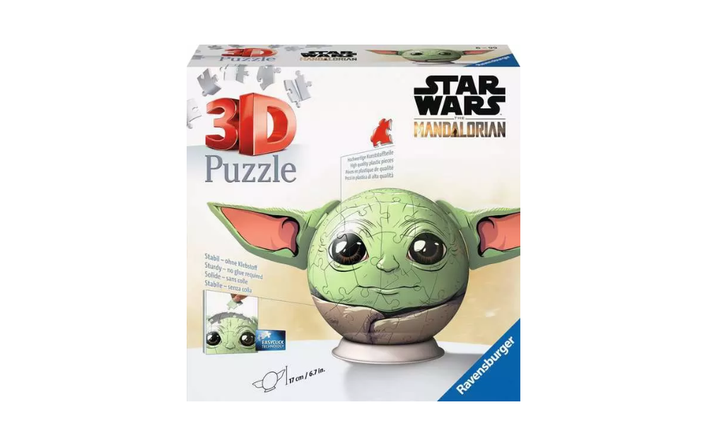 3D Jigsaw Mandalorian Grogu jigsaw puzzle by Ravensburger, 77 pieces globe with ears