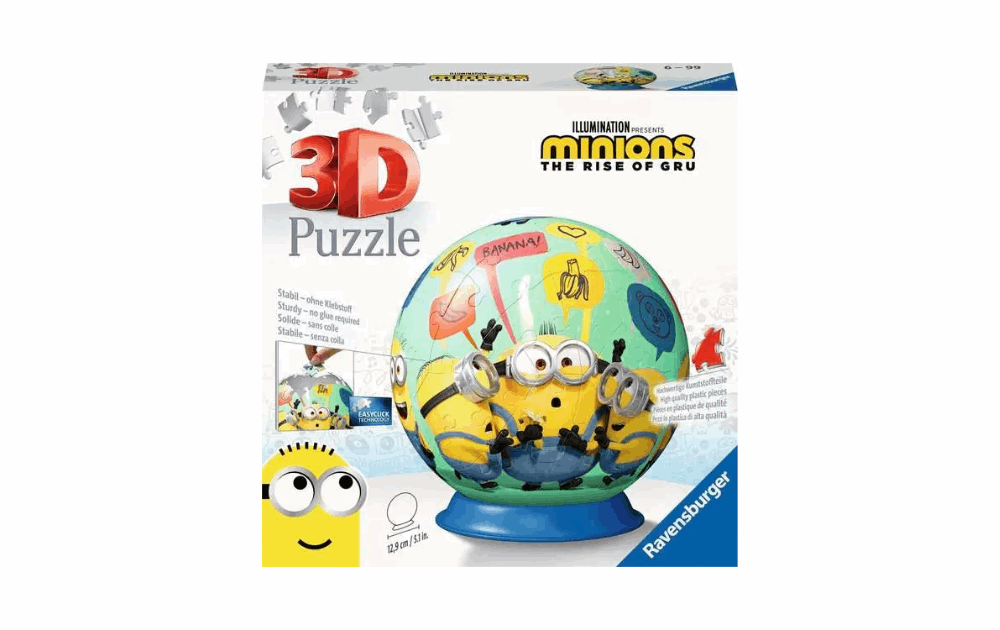 Ravensburger 3D Minions Globe Puzzle featuring colorful Minions characters for playful puzzle enthusiasts