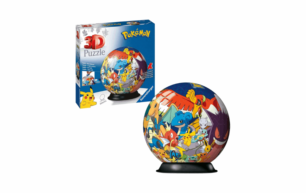 Ravensburger 3D Pokemon jigsaw puzzle featuring colorful characters and a globe design