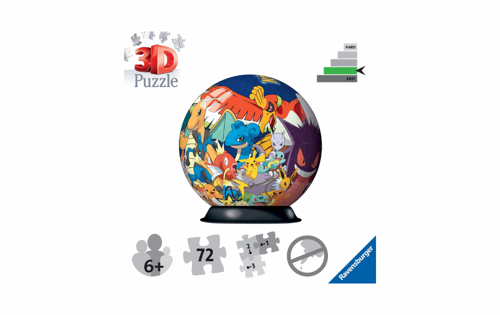 Ravensburger 3D Pokemon jigsaw puzzle featuring vibrant characters in a unique spherical design