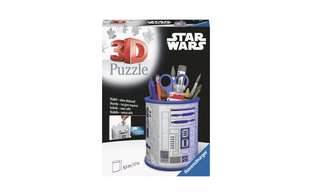 3D Star Wars R2D2 puzzle by Ravensburger, 57 pieces, creates a fun pencil holder for Star Wars fans