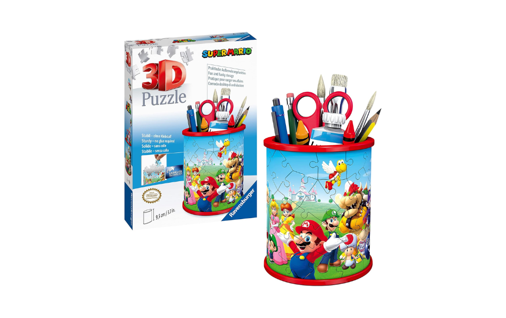 Ravensburger 3D Super Mario puzzle holder with colorful characters and pencil storage design