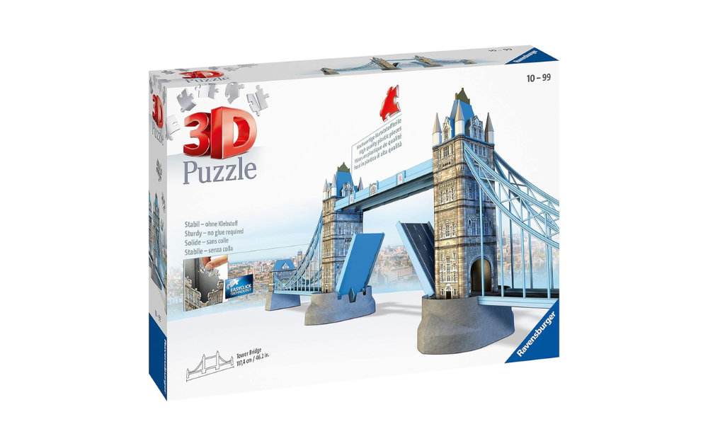 3D Tower Bridge puzzle by Ravensburger, 216 piece jigsaw for building detailed architectural models