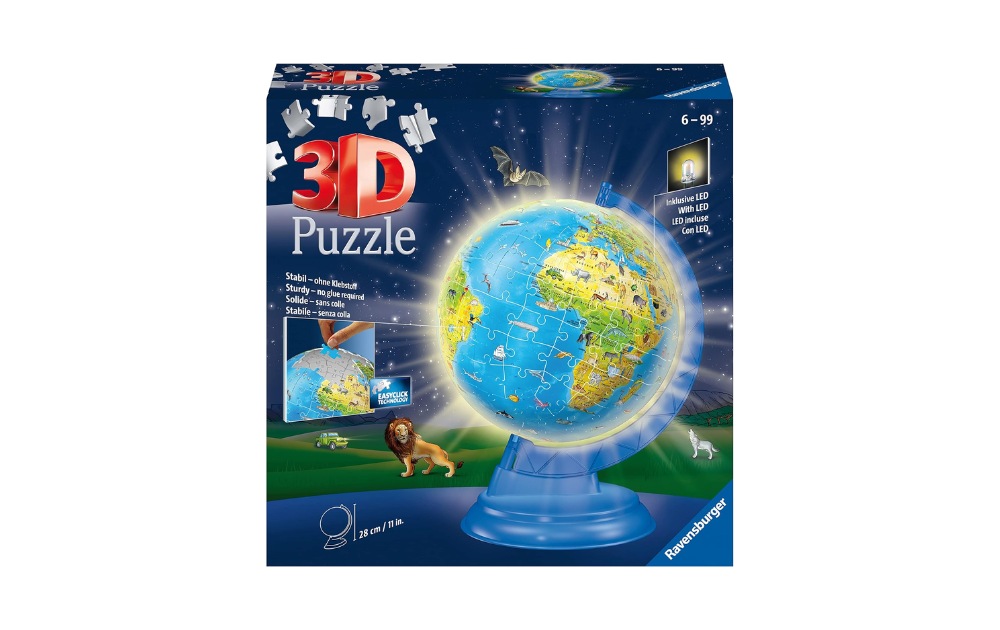 3D world globe jigsaw puzzle by Ravensburger featuring 180 colorful pieces for fun and education