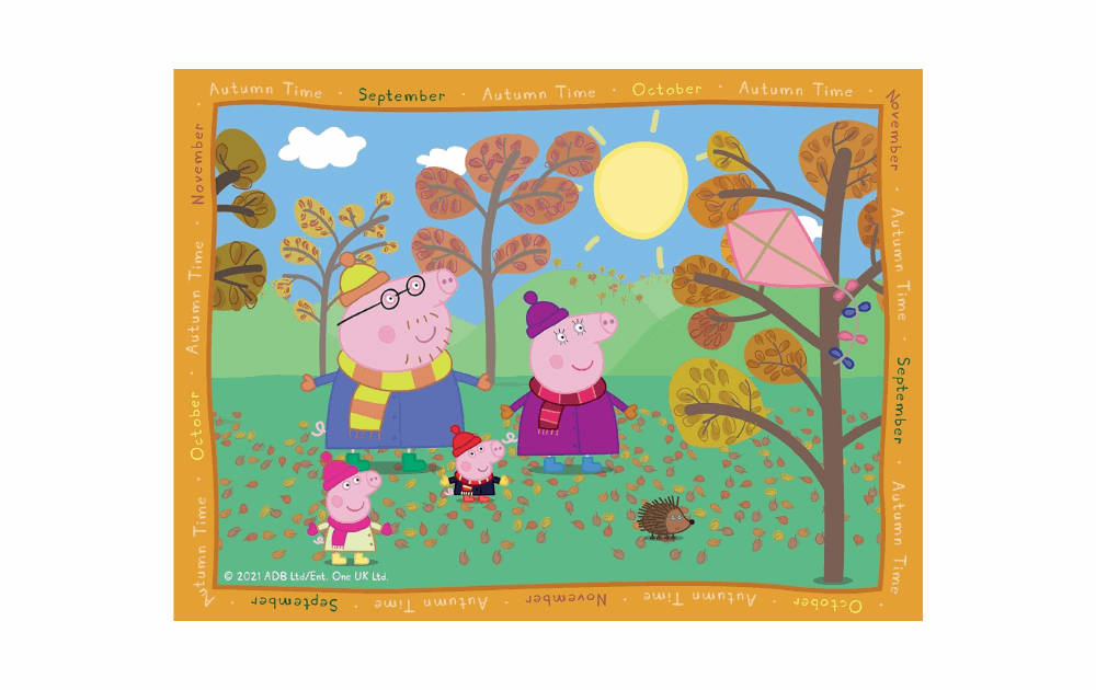 Ravensburger 4 in a box Peppa Pig Puzzles showcasing Peppa and friends enjoying autumn outdoors
