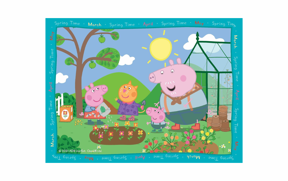 Ravensburger Children's 4 in a box Peppa Pig Puzzles featuring Peppa and friends in a spring garden