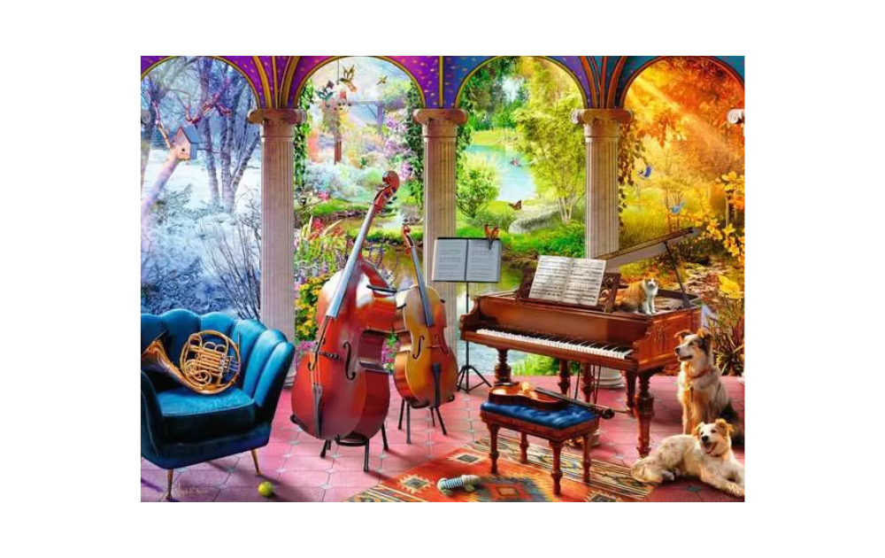 4 Seasons in Music 100XL Piece Jigsaw Puzzle Feel Well & Puzzle by Ravensburger featuring a vibrant music scene